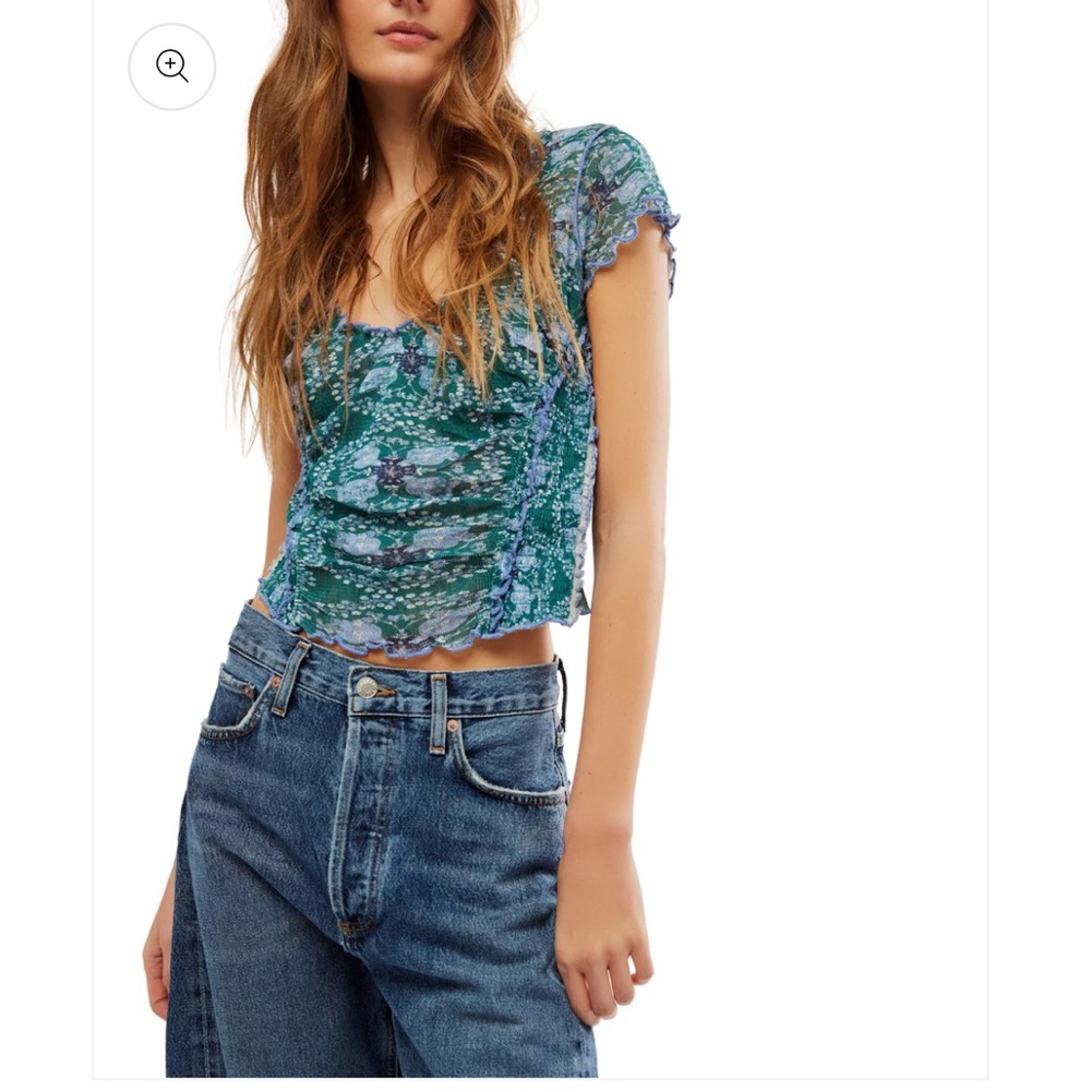 BNWT Free People Floral Blouse - Green and Blue